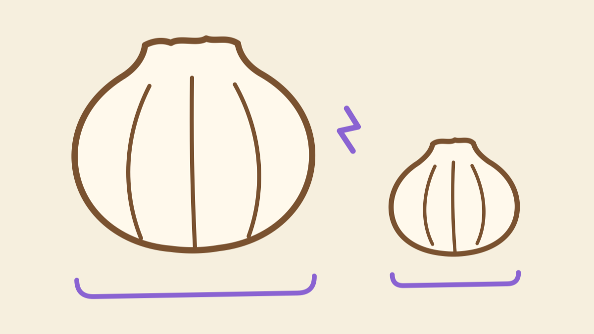Hand-drawn illustration of a giant elephant garlic bulb facing off against a small regular garlic bulb
